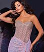 Jovani D5742 Beaded Corset Sequin Skirt Strapless Dress