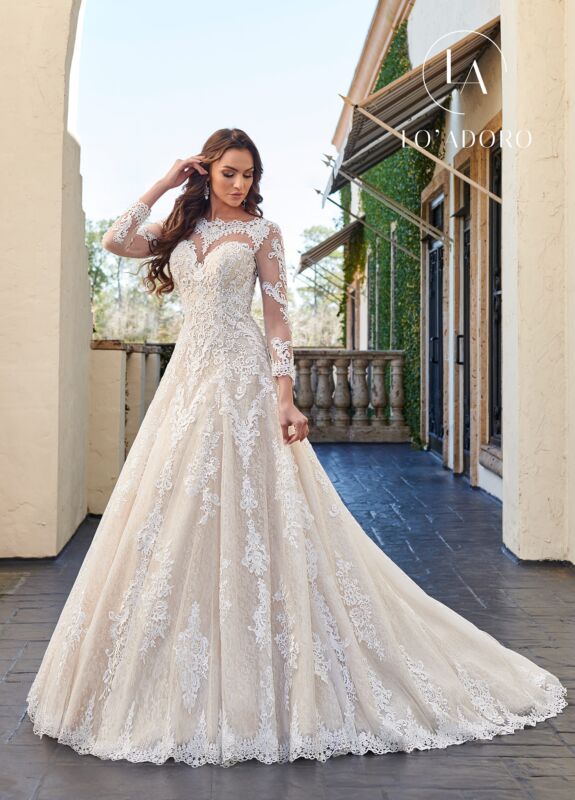 Marys Bridal M778 Bateau Neckline Illusion Sleeve Wedding Dress