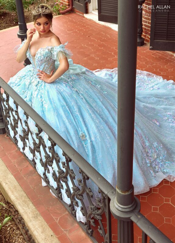 Rachel Allan RQ3149 Plunging Neck Butterfly Applique Quince Gown