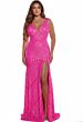 Jovani 38053 Sheer Sides V-Neck Sequin Dress