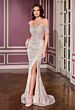LaDivine J908 High Slit Fringe Neckline Dress