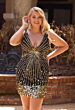 Primavera Couture 14111 Sleeveless V-Neck Black Gold Plus Size Dress