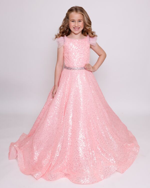Ava Presley 39883 Ruffle Sleeve Beaded Waist Mini Pageant Gown