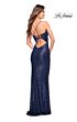 La Femme 30305 Sequin Surplice Ruched Strappy Lace-Up Dress