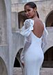 Mori Lee 2942 Thena Long Lace Sleeve Cowl Back Wedding Gown