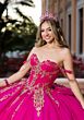 Mori Lee 4080044 Cecilia Beaded Ruched Bodice Fuchsia Gold Quince Gown
