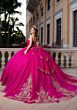 Mori Lee 4080044 Cecilia Beaded Ruched Bodice Fuchsia Gold Quince Gown