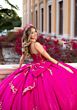 Mori Lee 4080044 Cecilia Beaded Ruched Bodice Fuchsia Gold Quince Gown