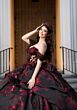 Mori Lee 4080047 Carmela Black Red Plunging Neck Quinceanera Dress