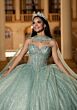 Mori Lee 4080063 Crista Sheer Corset Bodice Green Quince AÒos Dress
