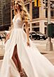Mori Lee 15002 Jocelyn Feather Sleeve Front Slit Wedding Dress