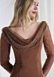 Mori Lee 73156 Beaded Cowl Back Sheer Sleeve Dress
