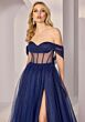 Mori Lee 49215 Illusion Midriff Draped Off The Shoulder Dress
