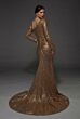 Alyce Paris 55036 Beaded Long Sleeve Fitted Espresso Dress