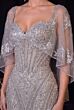 LaDivine CD637 Corset Bodice Cape Sleeve Silver Dress