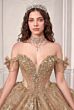LaDivine 15743 Plunging Off The Shoulder Mocha Gold Sweet 16 Gown