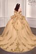 LaDivine 15746 Peplum Off The Shoulder Champagne Gold Quince Dress