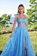 Mori Lee 49185 Tie Straps High Slit Floral Glitter Dress