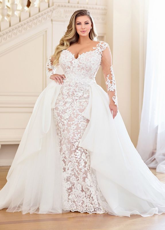 Mermaid Wedding Dresses With Sheer Neck Illusion Long Sleeves Lace Bridal  Dress Plus Size · KProm · Online Store Powered by Storenvy