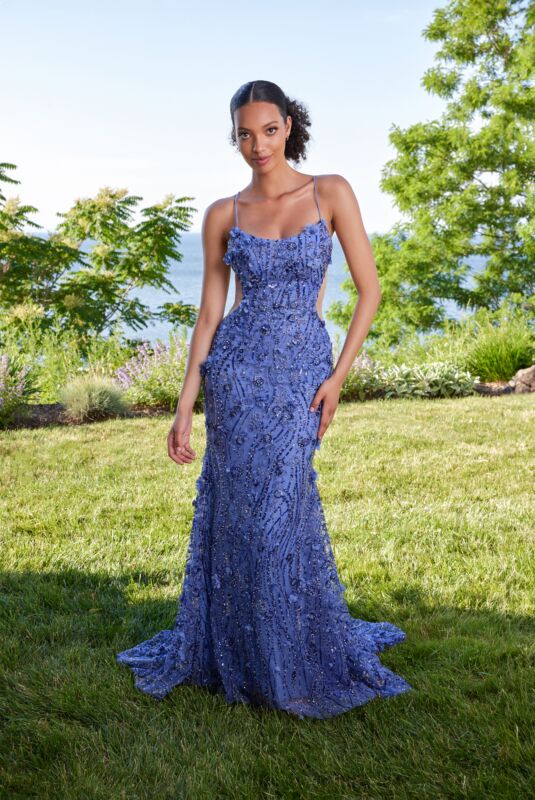 Mori Lee 49184 Sheer Sides Embellished Lace-Up Dress