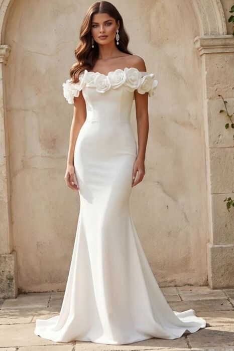 Jovani JB40594 Floral Neckline Illusion Back Wedding Dress