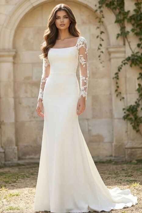 Jovani JB42297 Cutaway Train Square Neck Bridal Dress