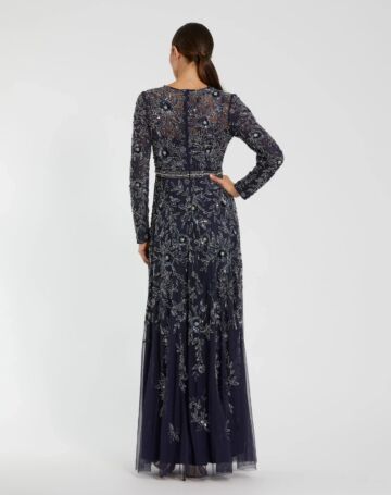 Mac Duggal 10093 Jewel Neckline Embellished Long-Sleeve Dress