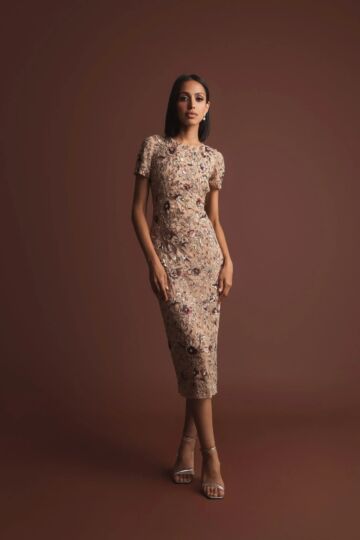 Mac Duggal 10102 Jewel Neckline Floral Embellished Dress