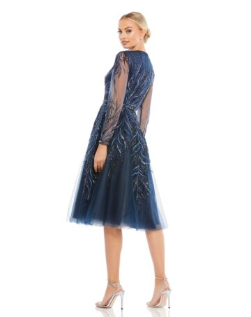 Mac Duggal A11136 Illusion Sleeve Embroidered Dress