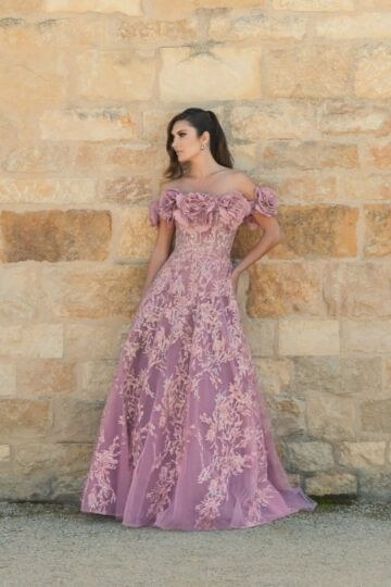 Mac Duggal 21032 Oversized Floral Off-The-Shoulder Neckline Dress