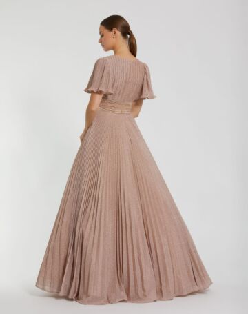 Mac Duggal 30776 Flutter Sleeve Pleated Long Party Dress