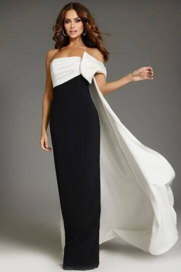 Jovani 38864 Long Cape Off The Shoulder Dress