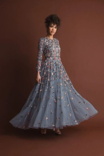 Mac Duggal 5533 Floral Beadwork Long Sleeve Dress
