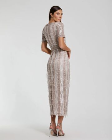Mac Duggal 5980 Fringe Skirt Short Sleeve Dress