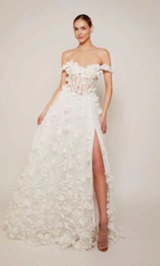 Alyce Paris 61308 3D Flowers Off The Shoulder Dress