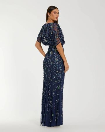 Mac Duggal 6158 V-Neck Floral Blouson Top Dress