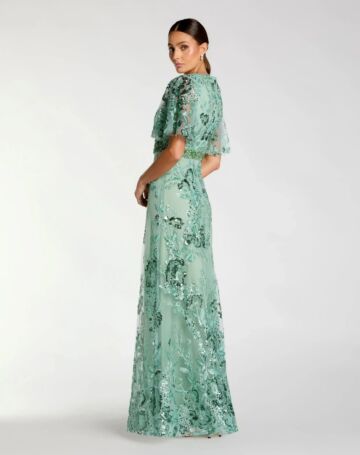 Mac Duggal 67880 Flare Sleeve Floral Sequin Dress