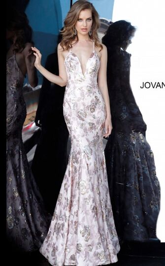Jovani 68708 Halter Strap Floral Formal Dress