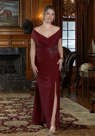 Mori Lee MGNY 72406 Portrait Neckline Slit Skirt Dress