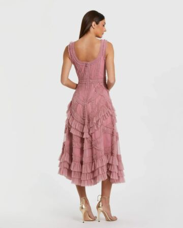 Mac Duggal 8250 Ruffle Midi Scoop Neck Mother Of The Bride Dress