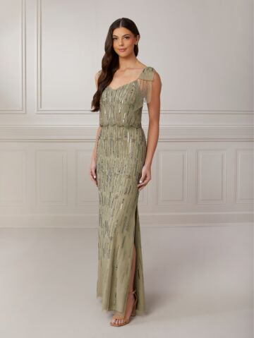 Adrianna Papell 40425 Overlay Bodice Bow Strap Dress - Stock Only