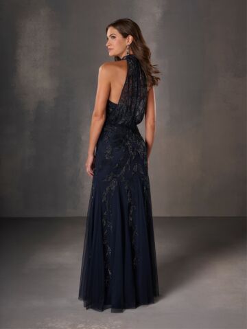 Christina Wu 40571 Halter Neckline Leaf Beadwork Dress