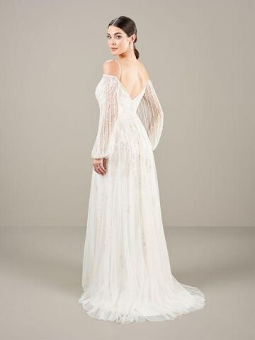 Adrianna Papell 40447 Cold-Shoulder Illusion Sleeve Wedding Gown