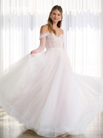 Adrianna Papell 31278 Ruched Off-The-Shoulder Bridal Gown