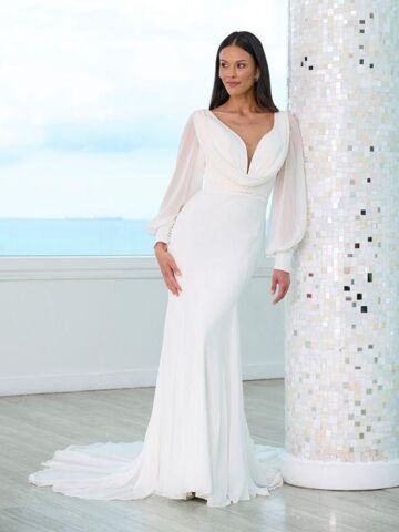 Adrianna Papell 31285 Cowl Back Bishop Sleeve Bridal Gown