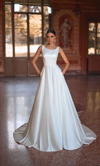 Alyce Paris 7053 Button Back Bateau Neck Bridal Dress