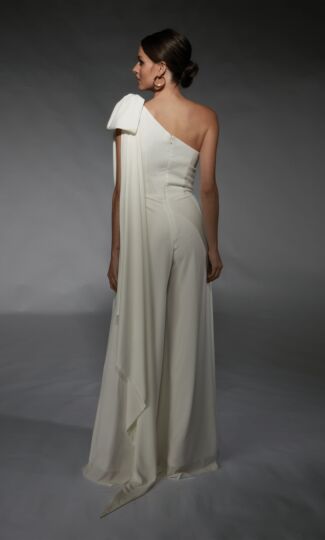 Alyce Paris 70065 Shoulder Bow Wide-Leg Wedding Jumpsuit