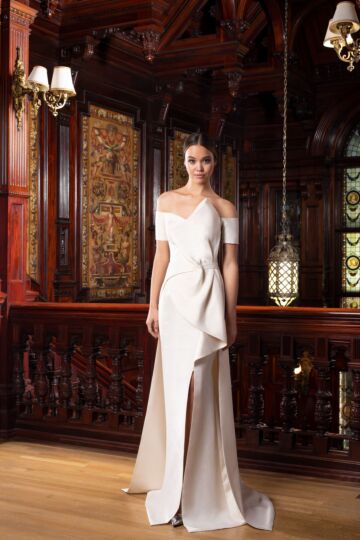 Alexander by Daymor 1580 Front Bow Slit Skirt Dress