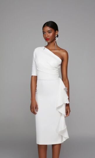 Alyce Paris 70006 Ruffle Skirt One Sleeve Dress