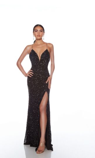 Alyce Paris 88010 Chain Strap Zipper Slit Dress